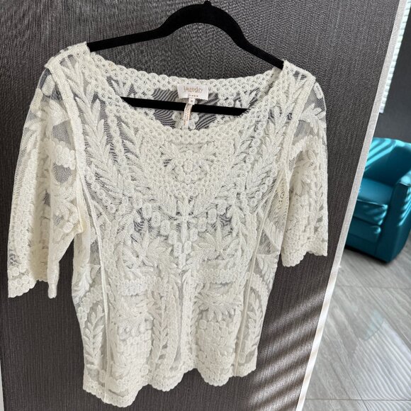 Laundry by Shelli Segal White Embroidered Lace Sheer Blouse – Size M - Picture 1 of 4